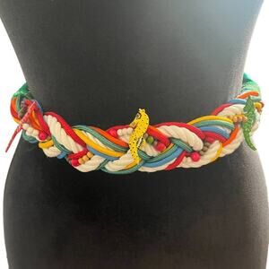 Vintage 80s Bevington Originals Rainbow Green Seahorse Woven Belt Coloful Retro
